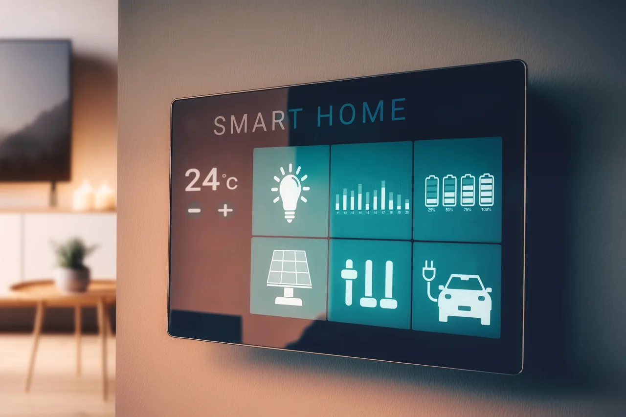 Smart Home Control Panel Displaying Energy Conservation Features in a Modern Miami House